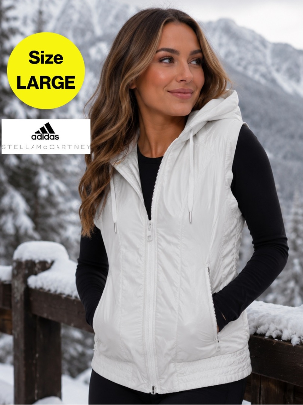 ADIDAS x STELLA MCCARTNEY Hooded Asymmetrical Zip-Up Puffer Vest (Women’s Large)